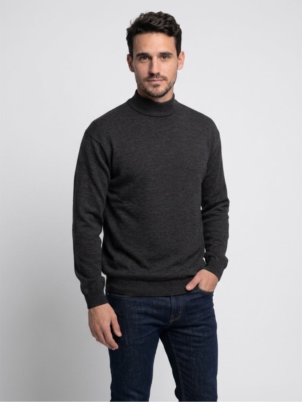 Halogen Charcoal Extrafine Merino Wool Mock Neck Sweater | XL | Made in Italy